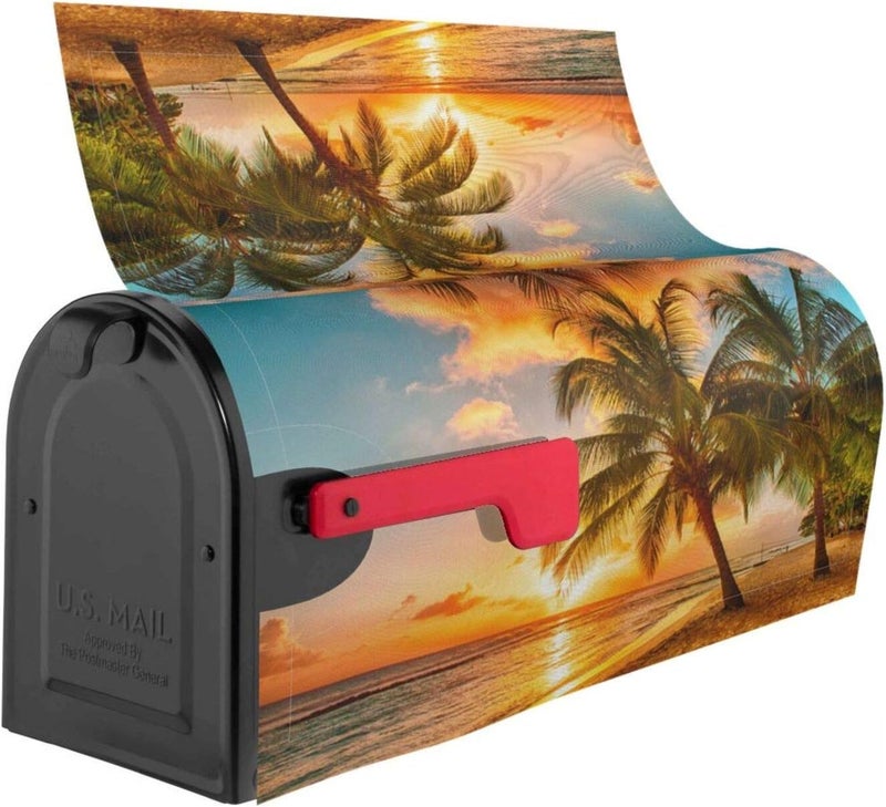Abucaky Beach Palm Trees Mailbox Cover Magnetic Sunset Over The Sea Waterproof Mailbox Wraps Post Letter Box Decor 21x18 in - Image 3